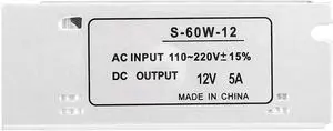 Qiilu Switching Power Supply HS-60-12 DC Regulated Power Supply 12V 5A 60W Overload Voltage Cutoff Safety Protection Circuit Power Supply with Heat Dissipation Fan LED Light/Light