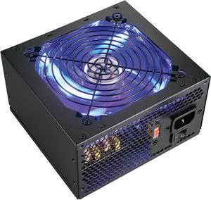 Shark Technology LED Series 600W Quiet 120mm Blue LED Fan 24pin ATX AMD/Intel Haswell PC Power Supply Unit Retail Box with 5 Feet AC Cord and 4x Black Installation Screws.