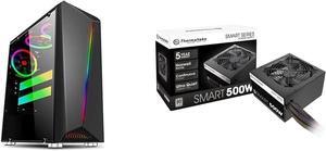 Bgears b-Vigor RGB Mid Tower with Front RGB Light and Side Tempered Glass & Thermaltake Smart 500W 80+ White Certified PSU, Continuous Power with 120mm Ultra Quiet Cooling Fan