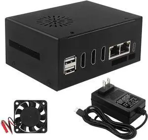 for Orange Pi 5 Plus Case Metal with Cooling Fan, 5V 4A Power Supply,10mm Thickness Aluminum Heatsink Box Cover Protecion Shell for Orange Pi 5 Plus 4GB/8GB/16GB (1set) (Power Supply)