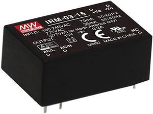 MW Mean Well IRM-03-5S 5V 600mA 3W Miniature Encapsulated Type Green Open Frame Power Supplies