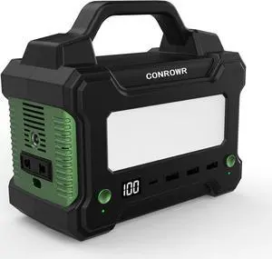 CONROWR Portable Power Station 150Wh Camping Solar Generator Laptop Charger with 110V 150W Peak AC Outlet, USB Ports LED Flashlights DC Ports for CPAP Home Camping Emergency balck