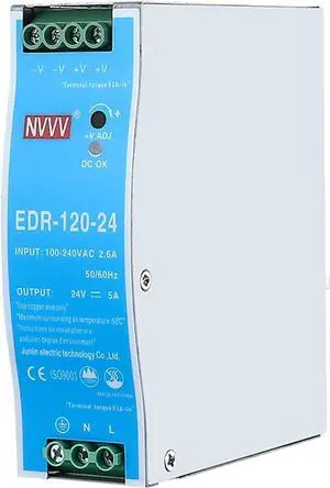 NVVV EDR-120-24 120W 24VDC 5Amp Industrial DIN Rail Power Supplies (24V 120W)