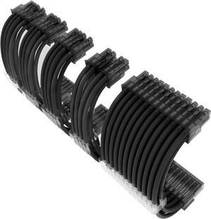 Qingsea Power Supply Cable Kit 28.5cm Mod Sleeve Extension Sleeved Custom Mod for PSU to Motherboard PC Power Supply Cable (16AWG, Black, 5)