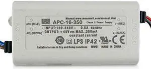 Kulon Mean Well Power Supply APC-16-350, AC-DC, 12-48V 0.35A Output, 90-264V Input, 16.8W, LED Driver, Constant Current, AP Series (350mA, 60VDC)