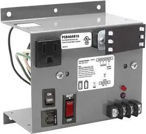 Functional Devices PSB40AB10 Single 40 VA Power Supply, 120 Vac to 24 Vac, 10 Amp Main Breaker, Open Bracket Panel Mount, Metal Enclosure