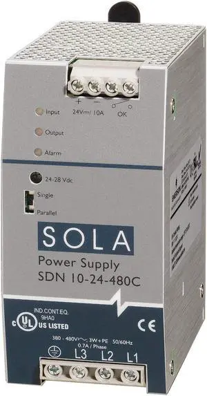 SOLA-HD Sola/Hevi-Duty SDN10-24-480C Dc Power Supply, 24Vdc, 10A, 47-63Hz