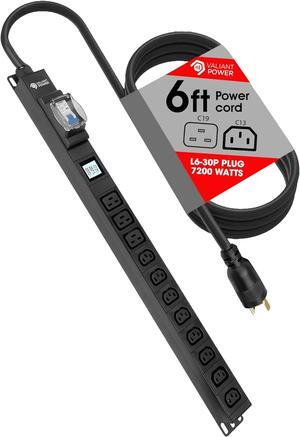 Rack Mount Power Strip - 240V 30A 1C19 & 5 C13 outlets PDU with Built-in Surge Protector, Volt & Amp Meter for Data Center - 19\u201d Metal Housing, Ears & Fittings Included (3C19 8C13)