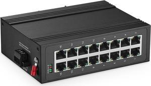 Binardat 16 Port Gigabit Din Rail Industrial Ethernet Switch, 16 Ports 10/100/1000Mbps, Fanless IP40 Unmanaged Plug and Play