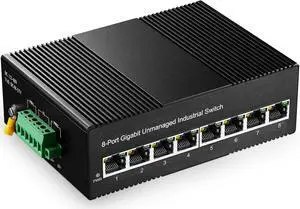 Binardat 8 Port Gigabit Din Rail Industrial Ethernet Switch, 8 Ports 10/100/1000Mbps, Fanless Wall Mount, with One Power Supply