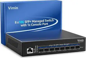 8 Port 10G SFP Managed Switch, VIMIN 10G Web Ethernet Switch+Fiber Ports,Web/CLI L3 Smart Managed Rackmount 10Gbps Switch, Link Aggregation, VLAN, QoS, ACL, 160Gbps Bandwidth