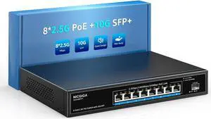 8 Port 2.5G PoE Switch Unmanaged with 8 x 2.5Gb Base-T PoE+@120W + 10G SFP Uplink, 2.5Gbe IEEE802.3af/at Power Over Ethernet Switch, Support WiFi6 AP, NAS, 4K PoE Camera NVR.