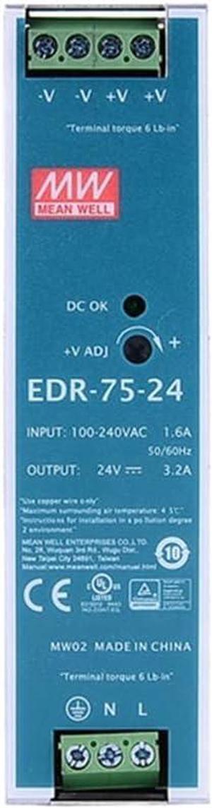 (12PACK) Mean Well EDR Switch Mode DIN Rail Slim and Economical Power Supply 90 ? 264V Ac Input EDR-75 Series 75W (EDR-75-24)