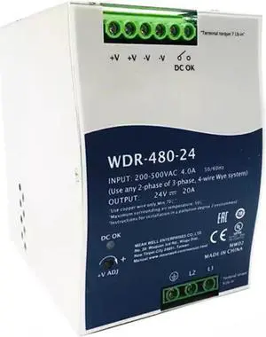 (1PC) WDR-480-24 480W Single Output Industrial DIN RAIL Power Supply 24V 20A