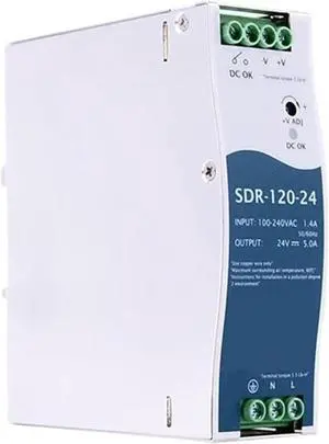 SDR-120-24 DC 24V 5A 120W Single Output Industrial DIN Rail with PFC Function Power Supply