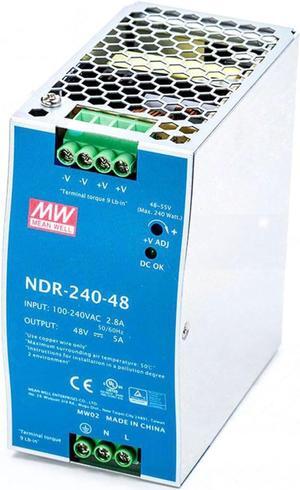 NDR-240-48 48V 5A 240W DIN Rail Power Supply with PFC - High Efficiency and Reliability for Industrial Applications, Robotics, Process Automation, and Machine Control Systems
