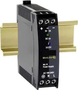 Switching Power Supply Din Rail Power Supply ML15.051, 5V DC, 3A Output, 15W, Single Phase, ML15.051