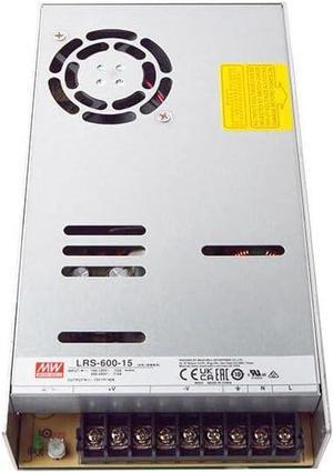 LRS-600-15 Industrial Power Supply, 15V 40A 600W, 90% Efficiency, 5G Vibration Resistant, -4°F to +149°F Operation, for Automation Systems