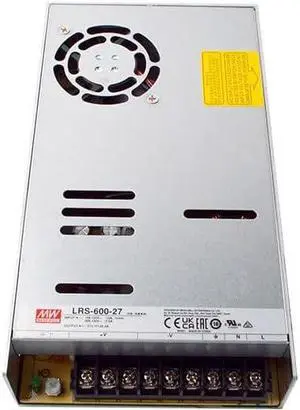 LRS-600-27 Industrial Power Supply, 27V 22.2A 600W, 91% Efficiency, 5G Vibration Resistant, -4°F to +149°F Operation, for Automation Systems