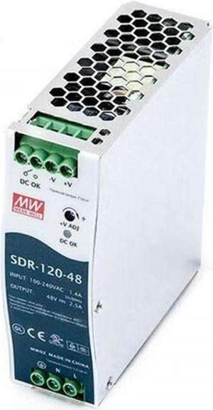 SDR-120-48 48V 2.5A 120W DIN Rail Power Supply - High Reliability - Active PFC - Quiet Operation - UL508 Listed - Server, Network, Telecom Equipment