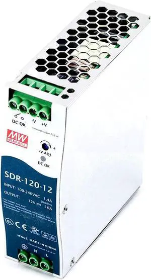 SDR-120-12 12V 10A 120W DIN Rail Power Supply - High Reliability - Active PFC - Quiet Operation - UL508 Listed - Server, Network, Telecom Equipment