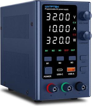 DC Power Supply Variable 0-32V 0-10A Bench Power Supply with Memory Storage/USB-A&Type-C Fast Charge, Adjustable Power Supply with 4-Digit LED Display/OCP&Output Function