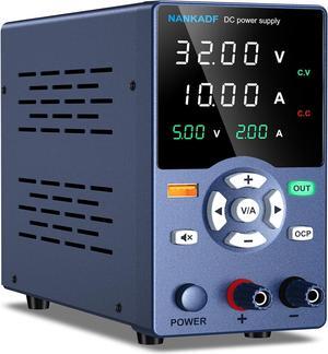 DC Power Supply, Variable Power Supply with Output Button, USB Fast Charging Port, Bench Power Supply with OCP Short Circuit Alarm, USB Output Current Display, Mute Mode (30V 10A)