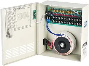 EVERSECU 18 Channel AC 24V 10 Amp Reset Fuse CCTV AC Distributed Power Box with AC Plug and Lock for Security Cameras, DVRs, CCTV Power Supply