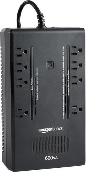 Amazon Basics Standby UPS Battery Backup 600VA 360W Surge Protector Uninterruptible Power Supply, 8 Outlets for Power Outage Protection, Compact, Black