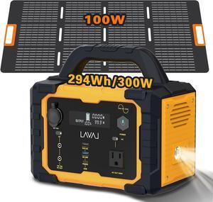 Solar Generator 300W Portable Power Station with 100W Foldable Solar Panel, 294Wh Lithium Battery, 120V/300W AC Outlet, Quiet Generators for Home, RV, Outdoor, Camping and Emergencies Use