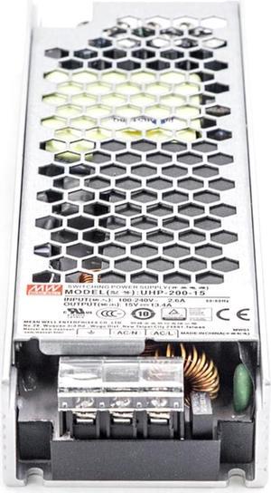 UHP-200-15 Industrial Power Supply, 200W 15V 13.4A, Slim Fanless Design, 94% Efficiency, -22°F to 158°F Operation, UL/TUV Certified, for Automation & Control Systems