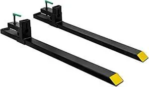 43''-60" Clamp On Pallet Forks, 4000 LBS Max Tractor Bucket Forks with Adjustable Stabilizer Bar, Heavy Duty Pallet Forks for Tractor Attachments, Skid Steer, Loader Bucket