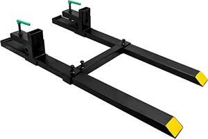 4000 Lbs Clamp On Pallet Forks 60" Heavy Duty Pallet Forks with Adjustable Stabilizer Bar for Loader Bucket Skid Steer Tractor,60''with Stabilizer Bar 4000LBS