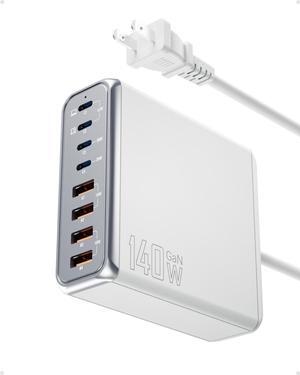 140W USB C Charger 8 Port GaN Charger, Portable Fast USB C Charging Station 65W Laptop Adapter for MacBook Pro/air ipad iPhone 15/Pro Galaxy etc, Travel Essentials (White)