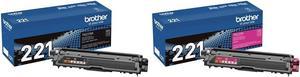 Brother TN221BK Black Toner Cartridge & Printer TN221M Standard Yield Magenta Toner Cartridge