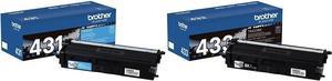 Brother Genuine TN431C Standard-Yield Cyan Toner (Approx. 1,800 pp.), Medium & Genuine TN433BK High-Yield Black Toner (Approx. 4,500 pp.), Medium