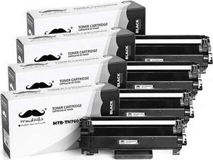 [with Chip] 4 Pack Moustache TN760 Toner Cartridge Black High Yield, Compatible for Brother TN-760 TN730 TN-730 Toner