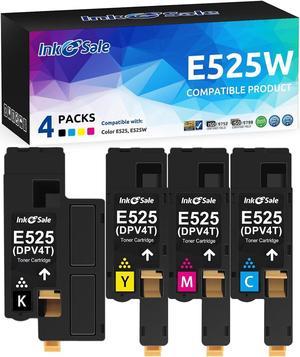 INK E-SALE Compatible Toner Cartridge Replacement for Dell 525 E525 E525W (KCMY, 4 Packs), for use with Dell E525W Color Laser Printer