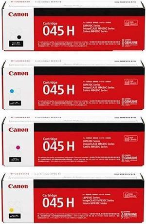 Canon 045H Toner Cartridges for LBP610C Series with High Capacity, Full Set (BK,C,M,Y) Pack of 4 in Retail Packing