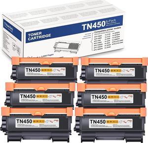 TonerPlusUSA Compatible TN450 Toner Cartridge Replacement for Brother TN450 TN-450 Black, High Yield [6 Pack]