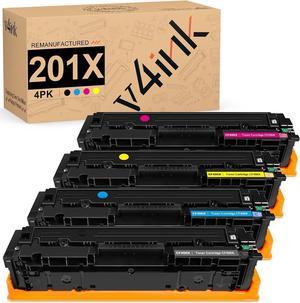 v4ink Remanufactured Toner Cartridge Replacement for HP 201X CF400X CF401X CF402X CF403X for use in HP Color Pro M252dw M252n MFP M277dw M277n M274N Printer (Black Cyan Magenta Yellow 4 Pack) (4)