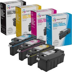 LD © Compatible Dell Set of 4 HY 1250c Toner Cartridges: 1 Black 331-0778, 1 Cyan 331-0777, 1 Magenta 331-0780, and 1 Yellow 331-0779 for the Color Laser C1760nw, C1765nf, C1765nfw, 1350cnw, 1355cn &