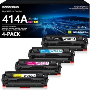 414A Toner Cartridge 4-Pack (with CHIP) Replacement for HP 414A Color Pro MFP M479fdw, MFP M454dw M479fdn, MFP M454dn M480f - W2020A (BK/C/M/Y)