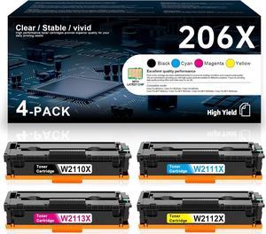 206X 206A Toner Cartridge High Yield [with Chip] Replacement for HP 206X 206A W2110X W2111X W2113X W2112X Color Pro M255dw Pro MFP M283fdw M283cdw Printer Ink, 4-Pack (1Black/1Cyan/1Magenta/1Yellow)