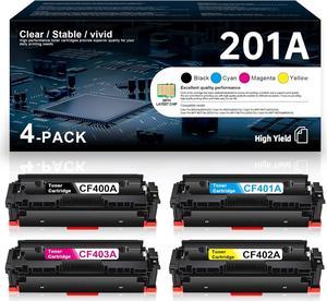 201A Toner Cartridge High Yield CF400A CF401A CF402A CF403A Replacement for HP 201A Toner Color Pro M252dw M252n Color Pro MFP M277n M277dw M274n Printer Ink 4 Pack(Black Cyan Magenta Yellow)