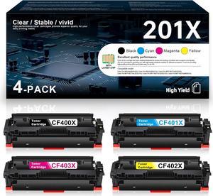 201X Toner Cartridge High Yield CF400X CF401X CF402X CF403X Replacement for HP 201X Toner Color Pro M252dw Color Pro MFP M277dw M274n Printer Ink 4 Pack(Black Cyan Magenta Yellow)