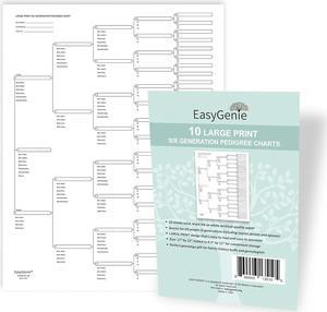 EASYGENIE 10 LARGE PRINT Six Generation Pedigree Charts for Ancestry | Archival-Quality Genealogy Forms