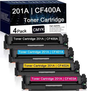 4 Pack (1BK+1C+1M+1Y) 201A | CF400A CF401A CF402A CF403A Compatible Toner Cartridge Replacement for HP Color Laserjet Pro M252dw,M252n Printer ; Pro MFP M277n, MFP M277dw, MFP M274n Printers.