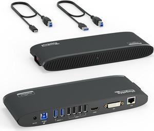 Plugable USB 3.0 Universal Laptop Docking Station for Windows and Mac (Dual Monitor: HDMI and DVI/HDMI/VGA, Gigabit Ethernet, Audio, 6 USB Ports) - Horizontal