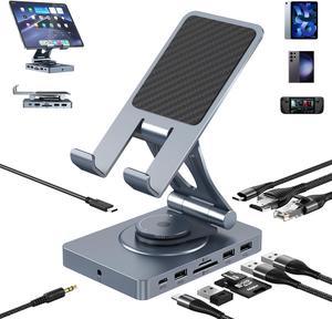 USB C Hub Stand (11-in-1) for iPad/Pro, Steam Deck, ROG Ally, Samsung, Laptop, etc. Foldable and 360 Rotatable USB C Docking Station with SD TF 4.0 Reader, 4K@60Hz HDMI, RJ45, Audio, 3USB-A, USB-C